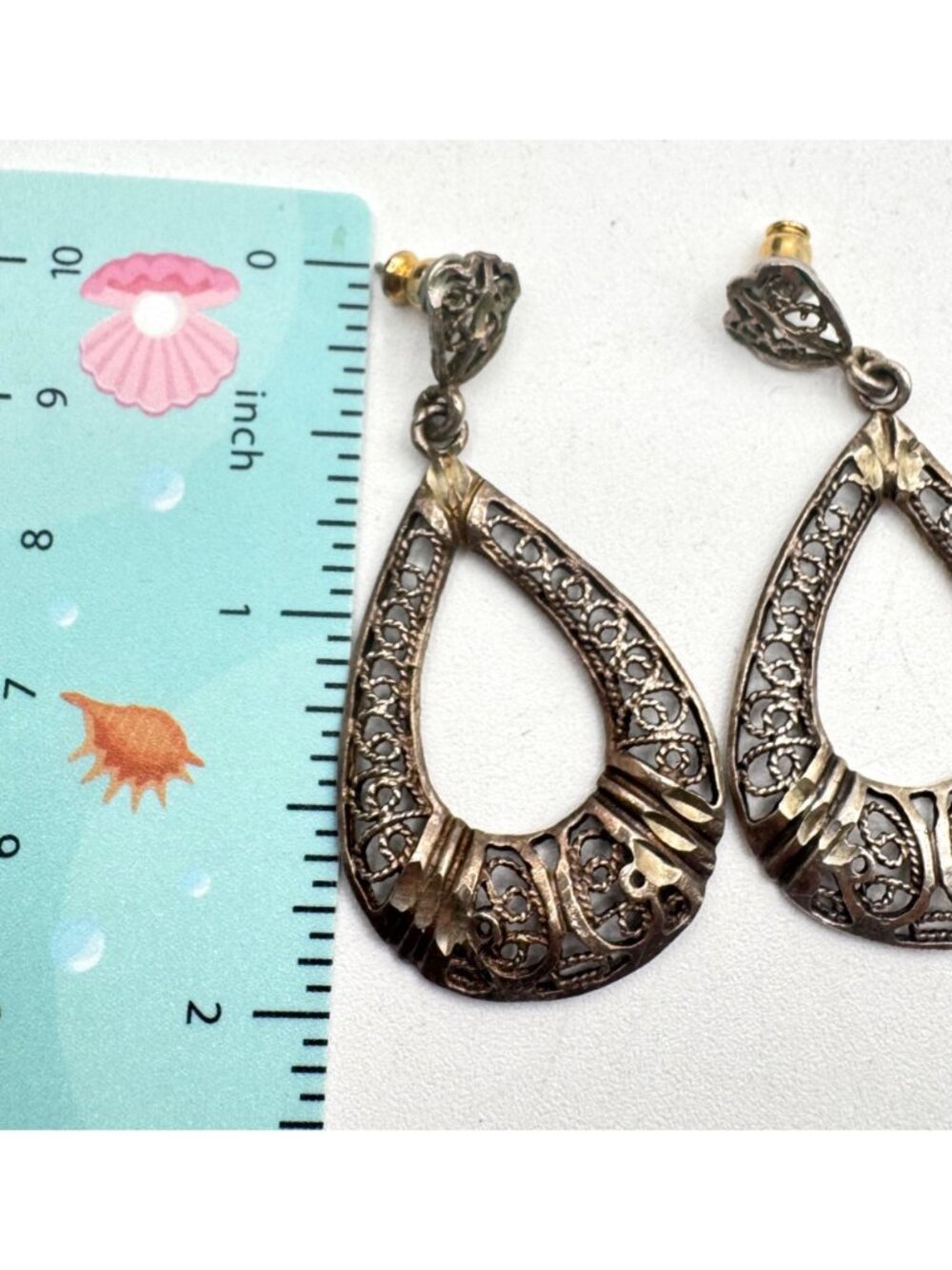 Vintage Sterling Silver Filigree Drop Dangle Earrings - Picture 5 of 5
